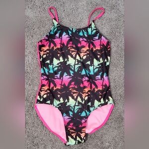 Art Class Girls Large 10-12 Tropical Ombre Abstract Printed One Piece Swimsuit